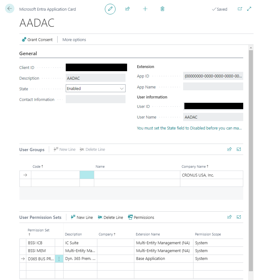 Screen capture showing the microsoft entra application card page. 