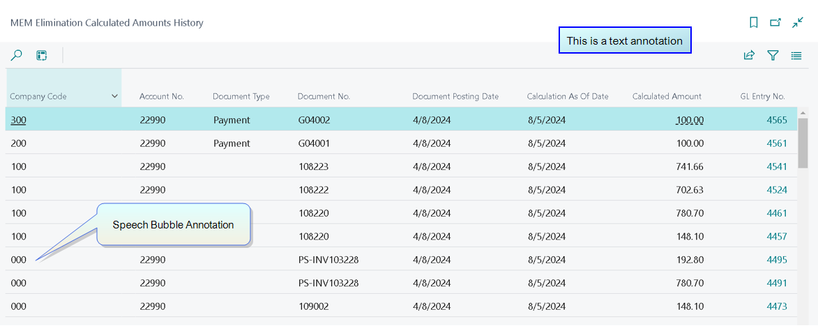 Caculated Amounts History
